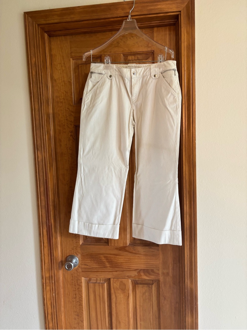 Vintage Banana republic Martin Cropped White Pinstripe Wide-Leg Pants